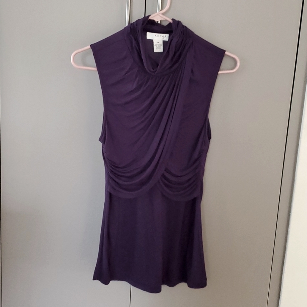 Kenar eggplant sleeveless draped top